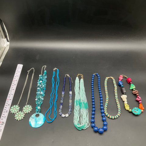 Mixed Fashion Costume Jewelry Lot 8 Necklaces Beaded Shell Floral Silver Tone