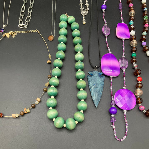 Fashion Jewelry Lot 13 Necklaces Beaded Chain Pendants Boho Eclectic Mix