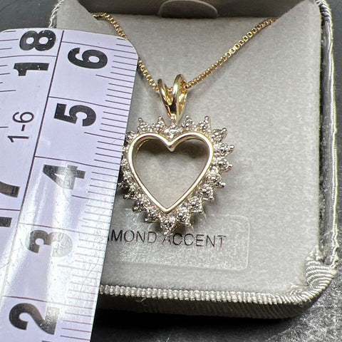 Vermeil 18K Over Sterling Silver Diamond Accent Heart Pendant Necklace 4.71g IOB