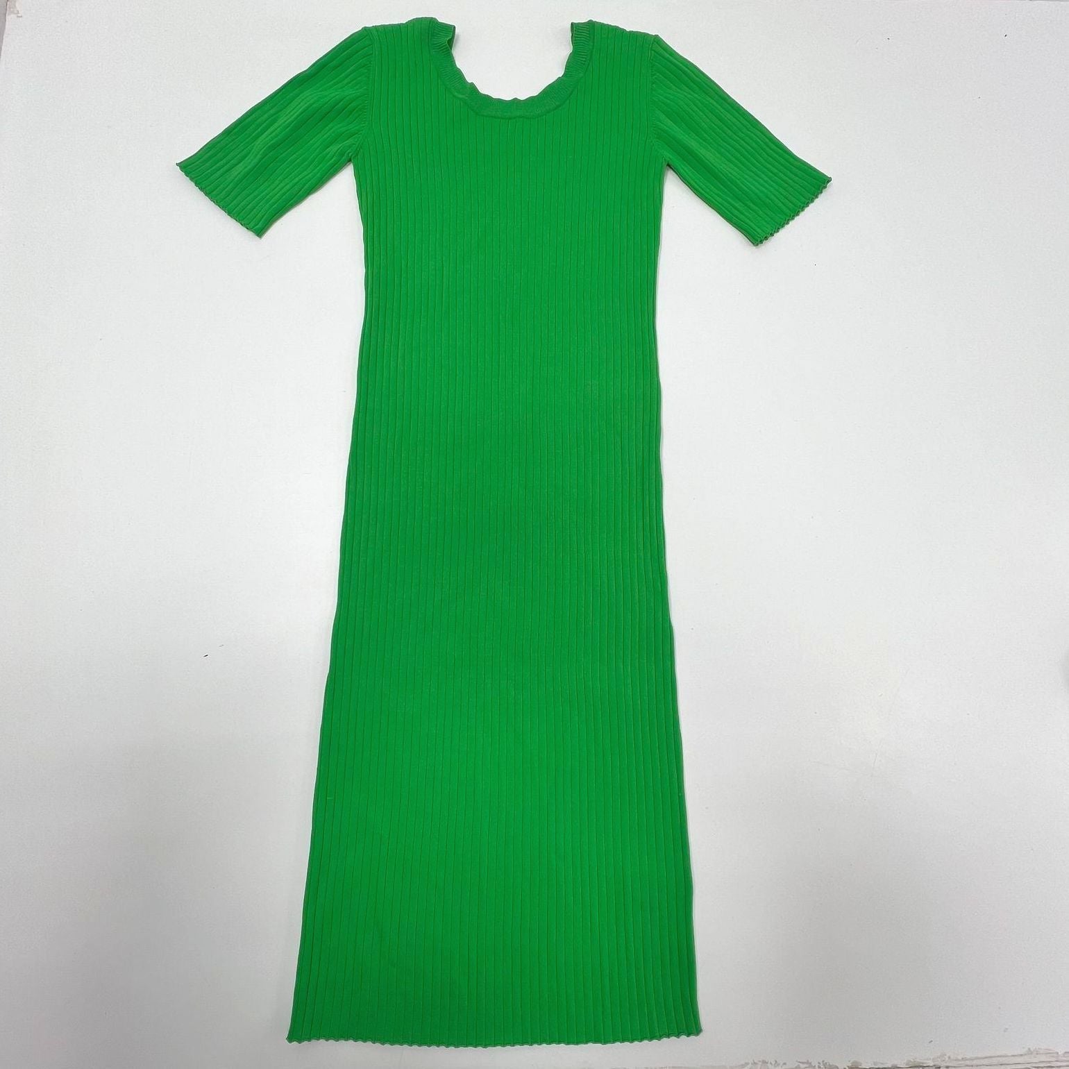 NWT Just Female Fresh Dress Kelly Green Ribbed Sleeved Dress Women's Small $103