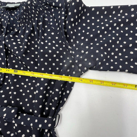 Maeve Navy Blue Polka Dot Long Sleeve Button Front Shirtdress Women's M