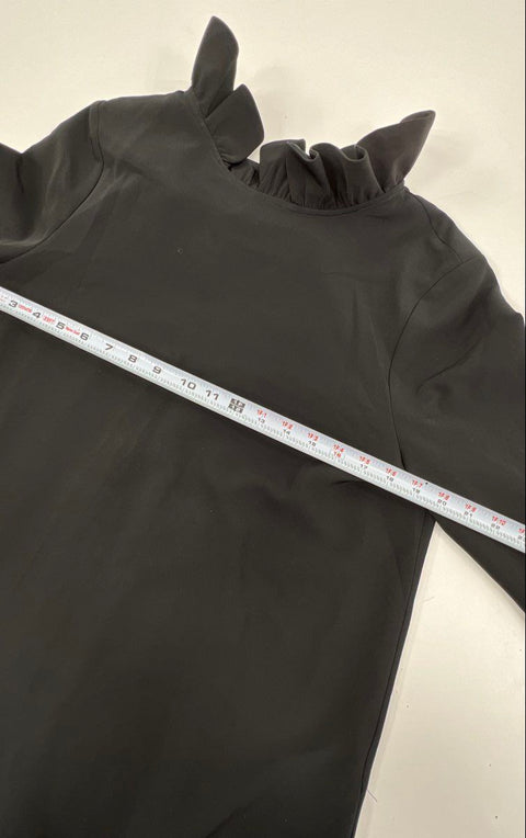 Tuckernuck Women's Black Ruffle Neck Tie Back Long Sleeve Shift Dress Size L