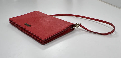 Kate Spade Red Ostrich Embossed Leather Crossbody Bag Gold Hardware
