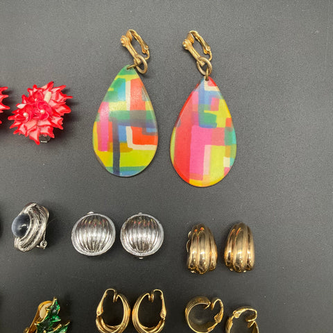 Vintage Clip On Earrings Jewelry Lot of 17 Pairs Trifari Sarah Coventry Retro