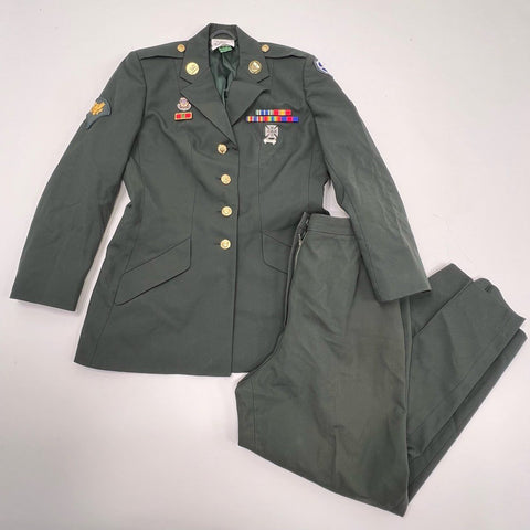 Vintage US Army Women's Class A Green Uniform Military Jacket Pants Set Sz 8LR