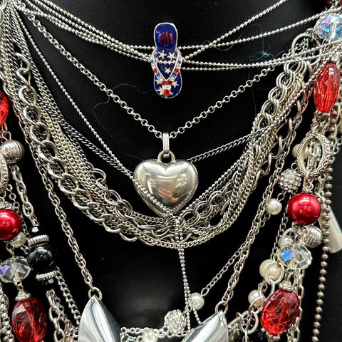 Fashion Jewelry Lot 15+ Necklaces Silver Tone Fortune Cookie Heart Beaded Mix