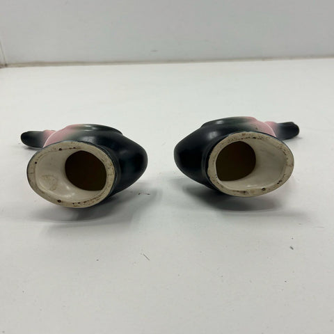 Vintage MCM Pink & Black Airbrush Ceramic Duck Goose Figurine Pair