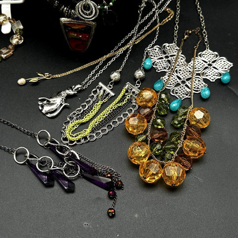 Vintage to Modern Mixed Costume Jewelry Lot Statement Pendants Beaded Rhinestone