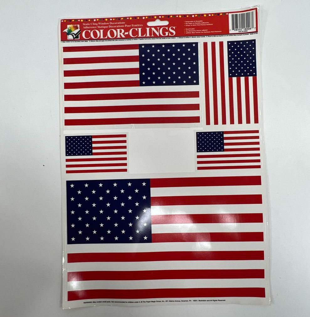 Vintage Y2K Assorted Holiday Window Clings Flag Valentine's Thanksgiving Winter