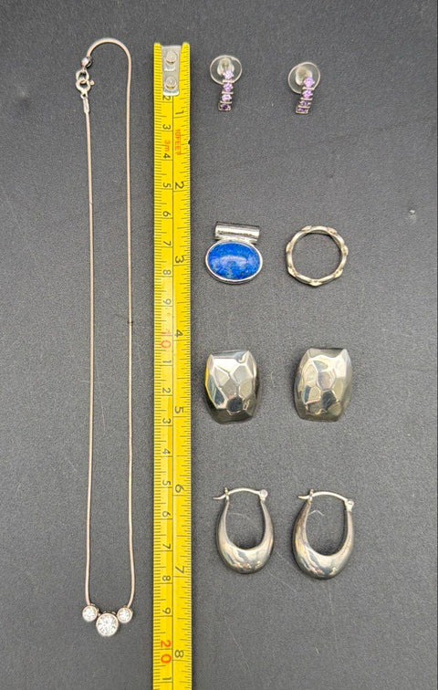 Mixed Jewelry Lot Marked 925 Tests as Silver Alloy 7 Pieces 0.4 lbs