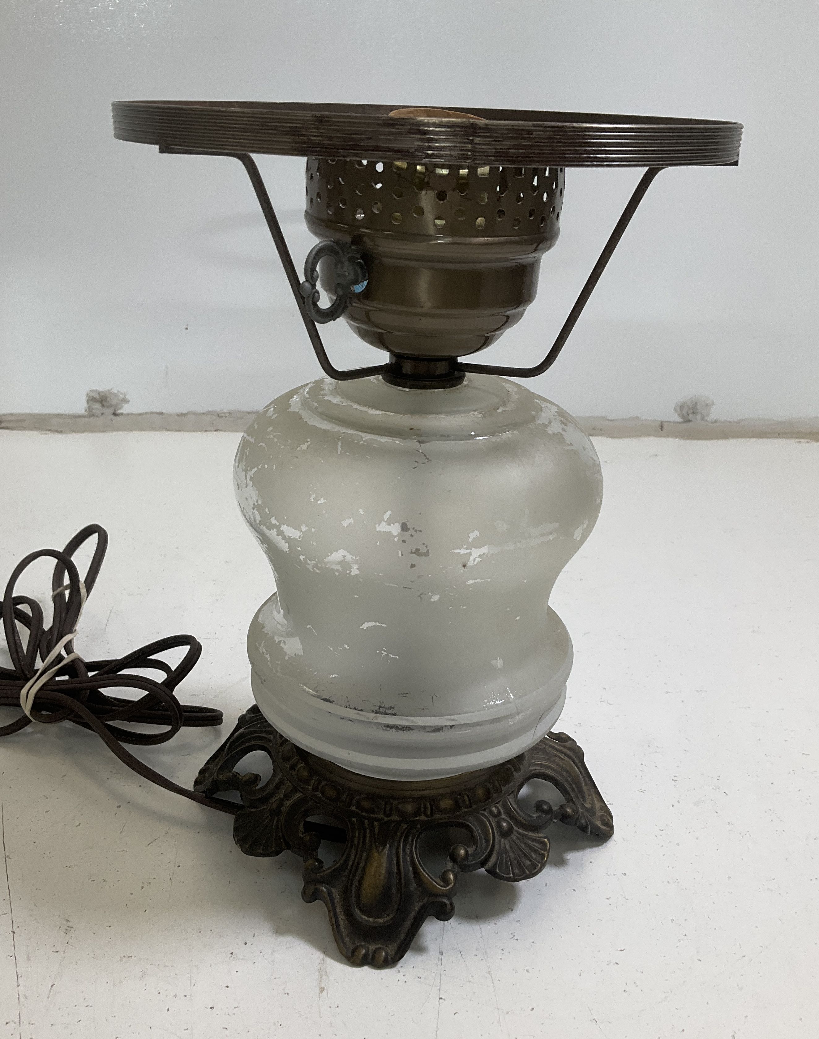 Vintage Pair Victorian Revival Table Lamps Frosted Etched Glass Rococo Style
