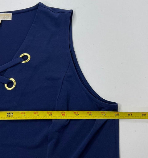 Michael Kors Navy Blue Grommet Lace-Up V-Neck Dress Women's XL