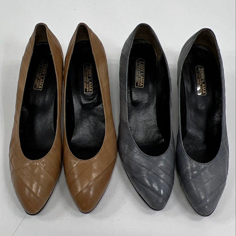 Vintage Tony Lama 2 Pr Eel Skin Gray & Tan Pumps Kitten Heels Size Unmarked