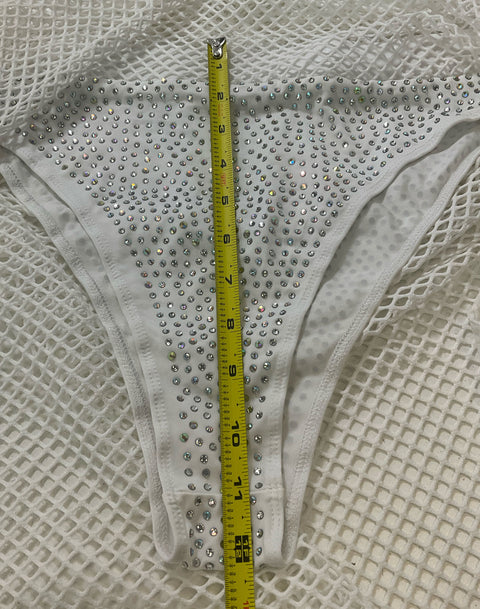 12th Tribe White Fishnet High Slit Rave Festival Skirt Rhinestone Panty Size L