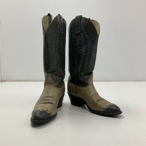 Vintage Texas Two-Tone Leather Snakeskin Western Cowboy Boots Size 7.5