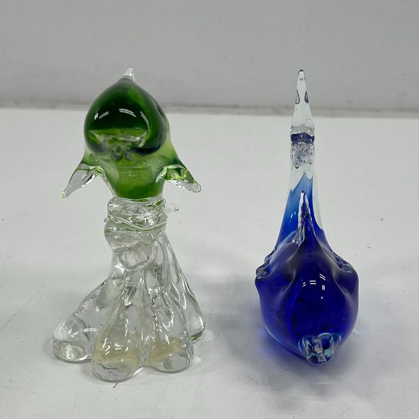 Vintage Murano Style Art Glass Dolphin Figurines Lot 2 Cobalt Blue Lime Green