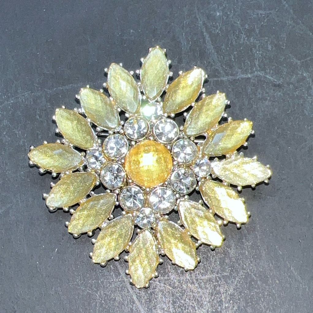 Liz Claiborne Yellow Rhinestone Brooch