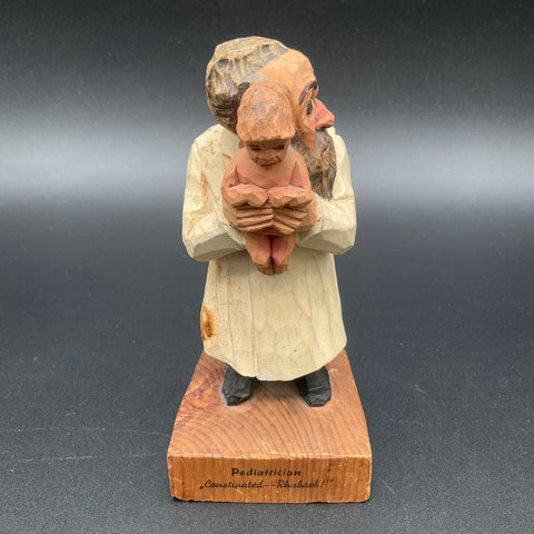 Vintage Taschke Austria Carved Wood Figurine Pediatrician Doctor & Baby Folk Art
