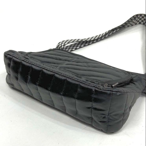 Think Royln Black Quilted Puffer Crossbody Bag Checkered Strap Gunmetal