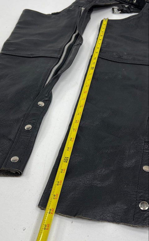 Leather King Black Leather Motorcycle Biker Riding Chaps Unisex Size XXS