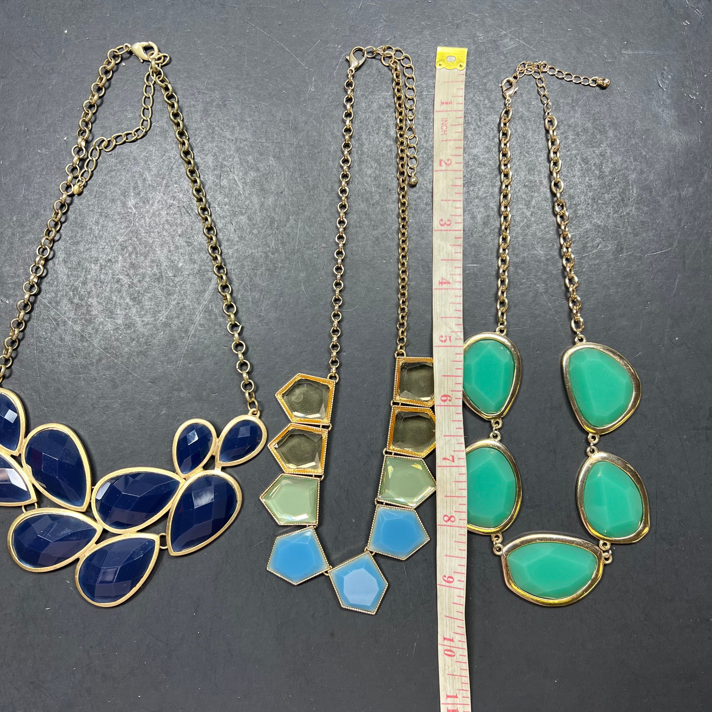 Lot of 3 Y2K Statement Blue Green Gems Necklaces