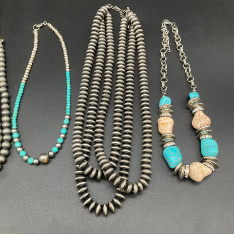 Southwestern Style Faux Turquoise Jewelry Lot of 6 Necklaces Silver Tone Cross