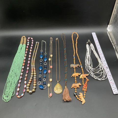 Costume Jewelry Lot 9 Fashion Necklaces Beaded Safari Boho Tassel Mixed Styles