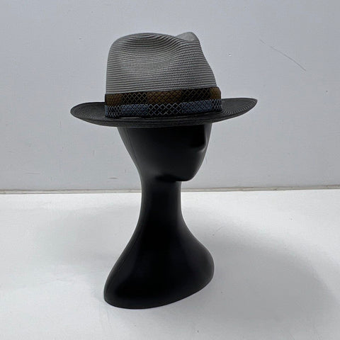 Stetson Men's Two Tone Gray Black Woven Fedora Straw Hat Made in USA