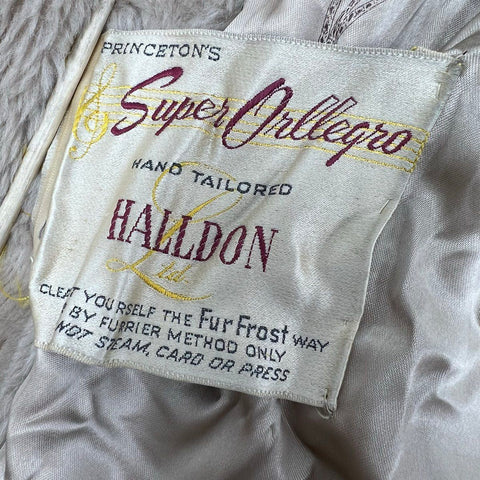 Vintage Halldon Women's Beige Faux Fur Swing Coat A-Line Frog Closure