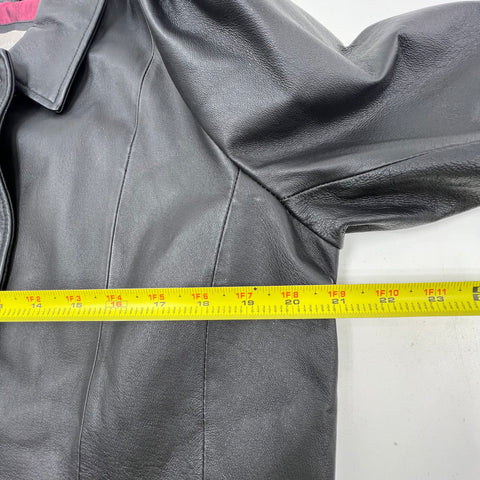 Croft & Barrow Black Genuine Leather Button Front Jacket Blazer Women's Size L