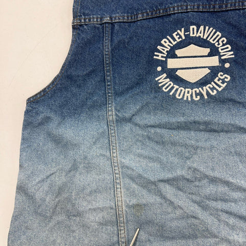 Vintage Y2K Harley-Davidson Women's Blue Faded Denim Embroidered Vest Sz 1W