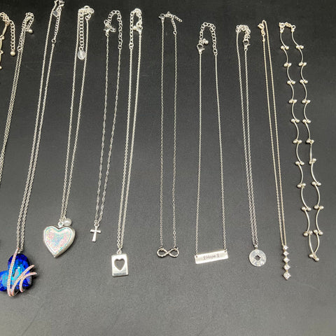Mixed Costume Jewelry Lot 14 Silver Tone Necklaces Heart Cross Infinity Hope