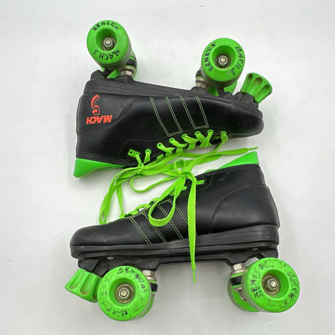 Seneca Mach 5 Vintage Quad Roller Skates Black Neon Green Size 8