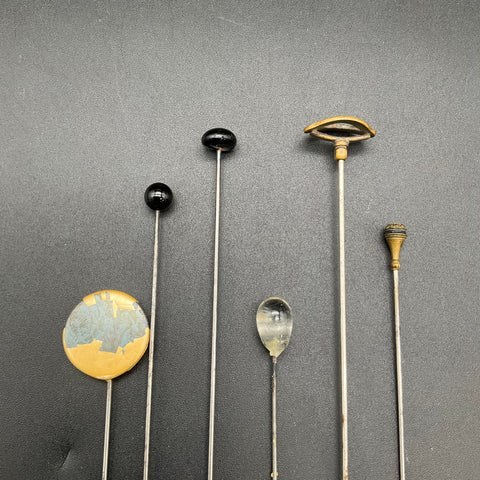 Antique Vintage Hat Pin Lot of 6 Victorian Edwardian Glass Ornate Gold Tone