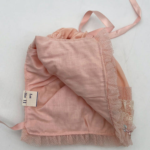 Vintage 60s Gordon Girls Pink Cardigan & Bonnet Set Floral Embroidered Sz 11