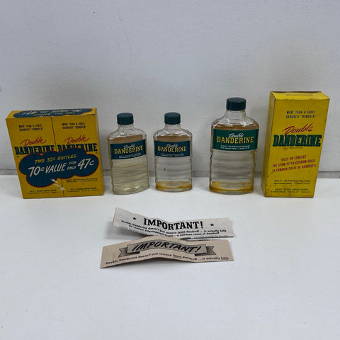 Vintage Double Danderine Dandruff Remedy Glass Bottles Lot 3 Pieces