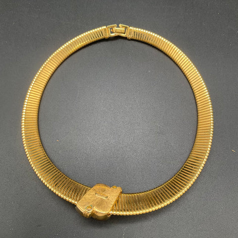 Vintage Monet Gold Tone Red Cabochon Collar Choker Necklace Signed