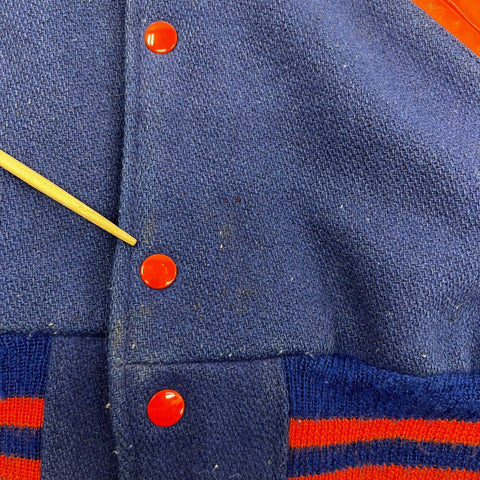 Vintage 80s Kaye Bros Varsity Letterman Wool Orange Leather Jacket Sz XL