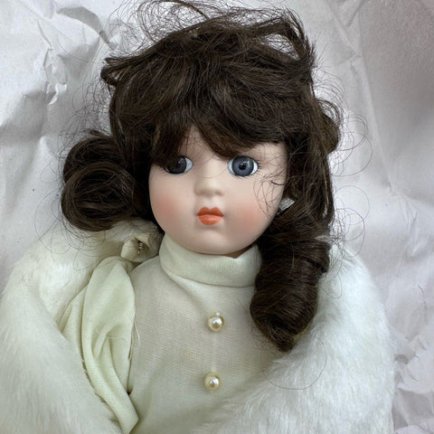Vintage House of Lloyd 1988 Christmas Collector Doll White Faux Fur With Box