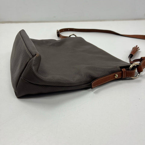Dooney & Bourke Taupe Pebbled Leather Tassel Crossbody Bag Gold Hardware