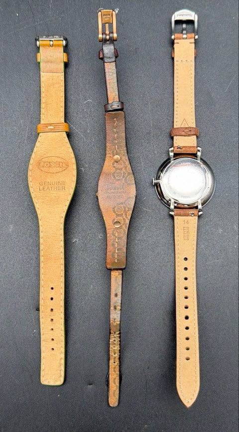 Fossil Ladies Leather Strap Watch Lot of 3 Jacqueline Tonneau Cuff Untested