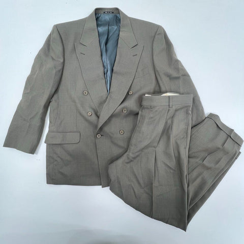 Vintage 90s Joseph Abboud Double Breasted Pleated Cuffed Wool Suit Sz 42
