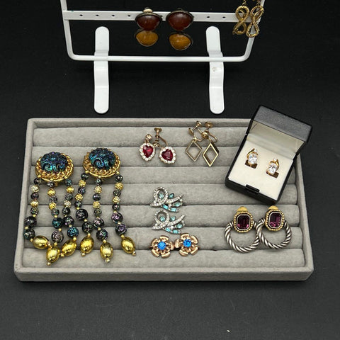 Vintage Clip On Earrings Lot Mid-Century to 80s Costume Jewelry Enamel 18 Pairs