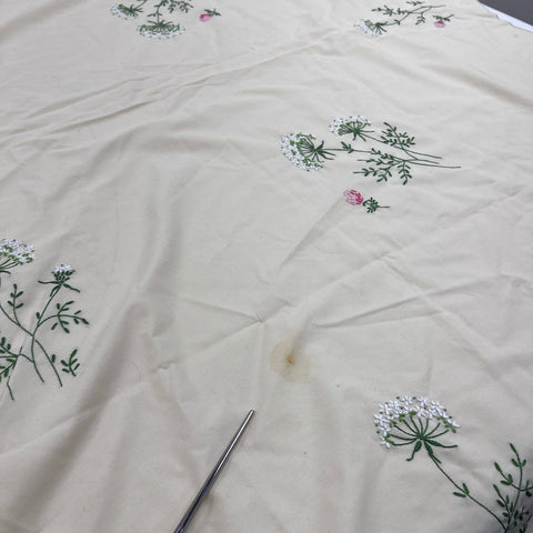 Vintage Embroidered Tablecloth Lot 2 Floral Scalloped Edge White Tan