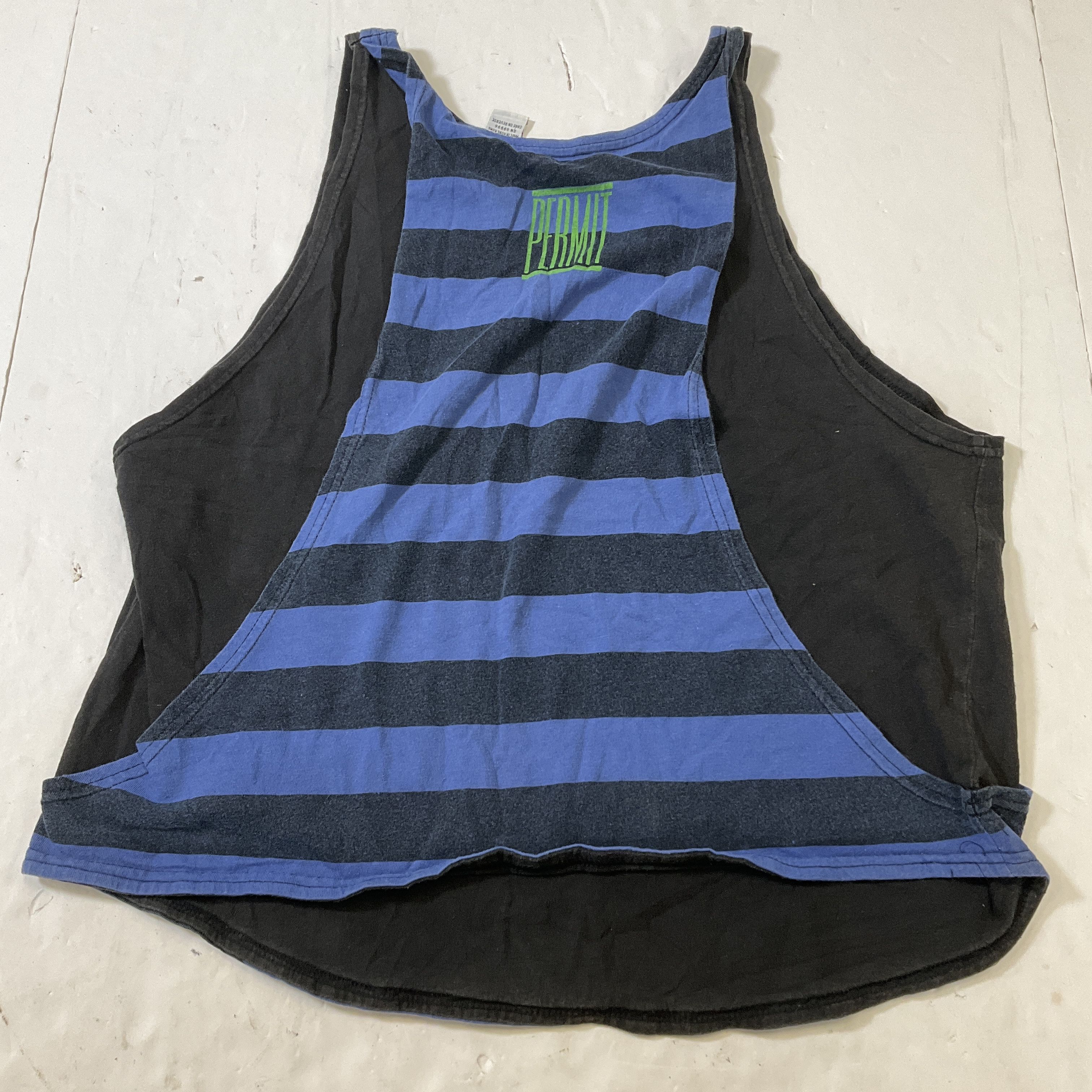 Permit Blue Black Stripe Muscle Tank Top Men's S Vintage Surf Skateboard Beach