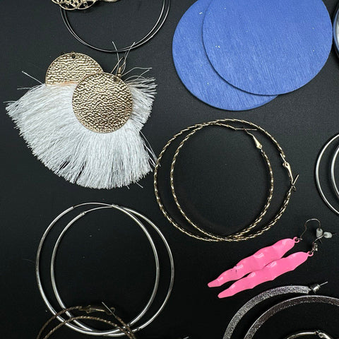 Statement Hoop Dangle Earring Lot 35 Pairs Boho Retro Gold Silver Tone