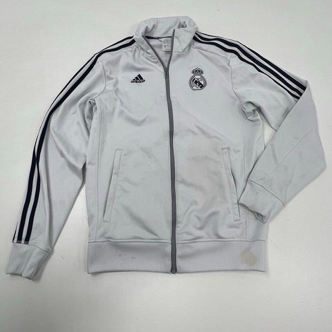 Adidas Men's White Real Madrid Anthem Soccer 3 Stripe Full Zip Track Jacket S