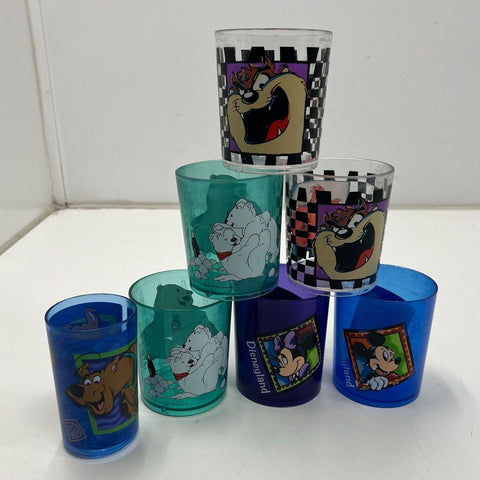 Vintage 90s Character Glasses Lot 7 Coca-Cola Disney Looney Tunes Scooby Doo