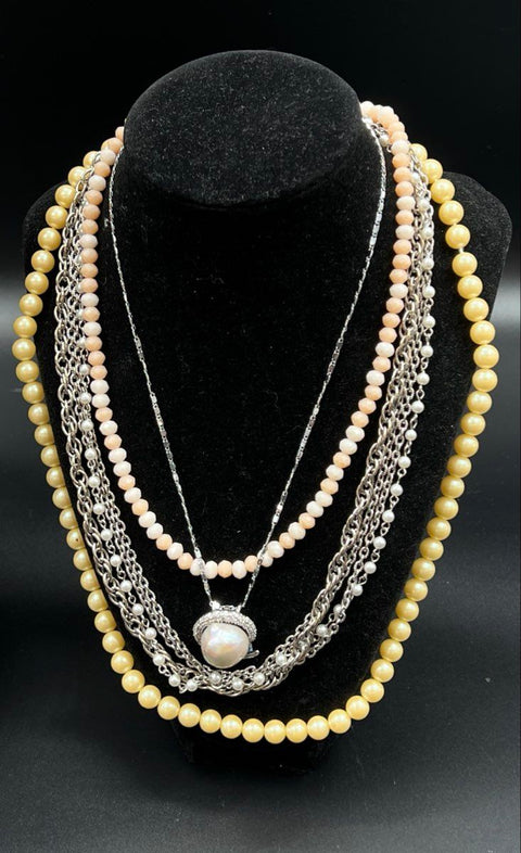 Beaded & Faux Pearl Vintage & Modern Necklace Jewelry Lot of 14 Tassel Statement