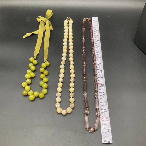 J. Crew Beaded Necklace Lot of 3 Rhinestone Ribbon Resin Gold Tone Statement